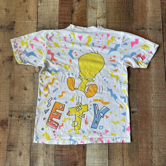 Vintage 1994 Looney Tunes Tweety Graphic T-Shirt All-Over Print Short Sleeve - Picture 7 of 12